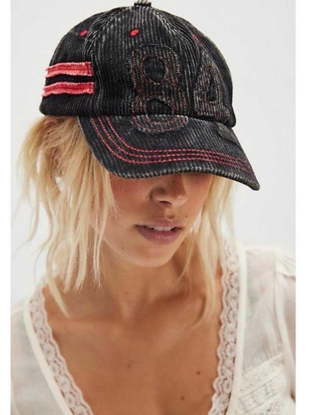 Free People Black Hollie Varsity Baseball Hat NWT